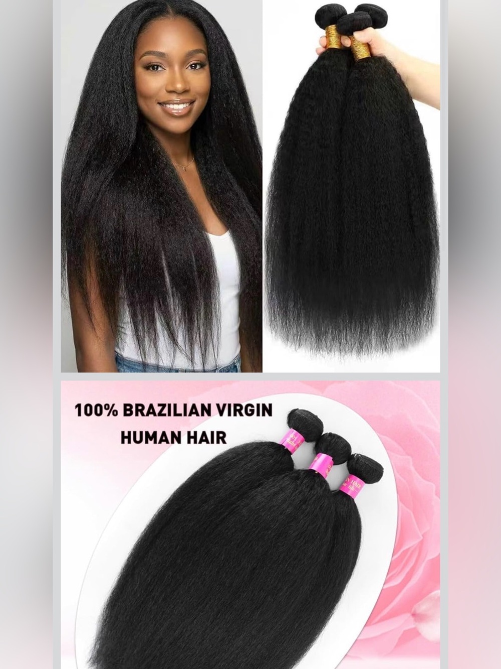 100% unprofessional Brazilian Virgin Human Hair Bundles - Black Kinky Straight